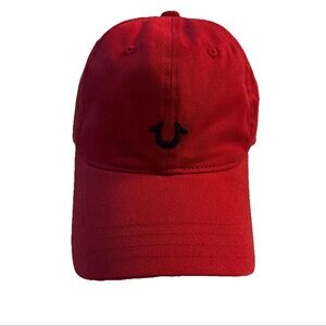 True Religion Embroidered Horseshoe Logo Red Baseball Cap RARE Strapback Hat OS